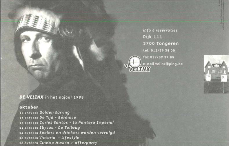 Golden Earring theatre ad Tongeren - De Velinx October 15 1998